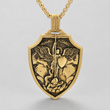 Archangel Michael Shield Pendant Necklace for Men,316L Stainless Steel Vintage 3D Relief Religious Amulet Necklace,Faith Protection Jewelry Gift