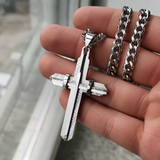 Two‑Tone Textured Stainless Steel Men’s Cross Necklace