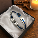 Three‑Row Braided Wire Cross Stainless Steel Men's Bracelet