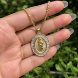 Oval Baguette Cubic Zirconia Saint Jude Medal Necklace, Gold Plated Brass St. Jude Pendant Religious Jewelry