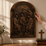【Holy Trinity Wood Carving】Handcrafted Beech Wood Icon Three Graces Colorway Home Prayer Altar Spiritual Gift