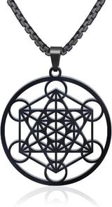 Stainless Steel Metatron's Cube Necklace Pendant Sacred Geometry Amulet Jewelry - BGCOPPER