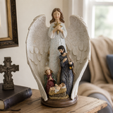 Guardian Angel Shelter Holy Family Nativity Scene Resin Statue - size and finish detail