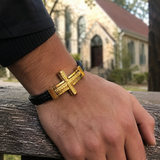 Wheat‑Textured Cross Titanium Steel Braided Leather Men’s Bracelet - product view