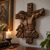 Hand-Carved Beech Wood Crucifix – Jesus Christ Wall Cross