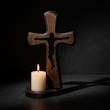 Beechwood Cross Candle Holder: Bearing Faith in Wood, Kindling Devotion with Light for Christian home decor and prayer spaces