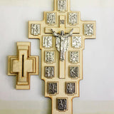 Vertical Solid Wood Carved Jesus Resurrection Cross - BGCOPPER