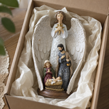Guardian Angel Shelter Holy Family Nativity Scene Resin Statue - design detail