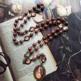 Natural Sesame Stone Beads Vintage Alloy Mary Prayer Beads - BGCOPPER