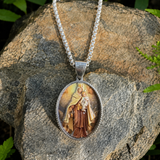 3D Raised Enamel Our Lady of Mount Carmel Oval Stainless Steel Necklace