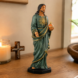 Hand-Carved Beechwood Statue of the Sacred Heart of Jesus — Hand-Painted Edition