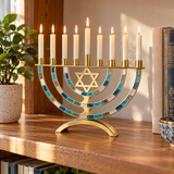 Hanukkah Menorah with Star of David – 9-Branch Candle Holder, Symbol of Faith, Hope & Miracles, Elegant Judaica Home Decor & Meaningful Jewish Gift