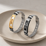 Men’s Christian Cross Mesh Bracelet – Stainless Steel Faith Wristband in Gold or Black