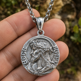 Jesus Thorn Crown Coin Necklace, 316L Titanium Steel Men Pendant