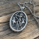 Artemis Greek Goddess Pendant Necklace, Vintage Pure Tin Mythology Necklace