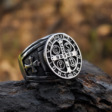 Saint Benedikt Medaille Edelstahl Ring