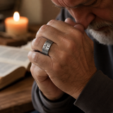 Vintage Antiqued Open-Band Cross Cutout Stainless Steel Ring