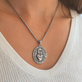 Two Tone Gold Silver Sacred Heart of Jesus Oval Stainless Steel Necklace