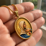 Enamel Immaculate Heart Virgin Mary Oval Gold Stainless Steel Necklace - side view