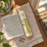 Tree of Life Mezuzah with Shema Scroll – Enamel & Gold-Tone Doorpost Blessing