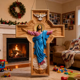 Bgcopper October New Release: Hand-Carved Painted Wood Cross — The Ascension of Christ