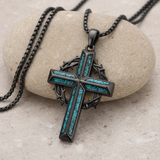 "By His Wounds We Are Healed" - Handcrafted Turquoise Crown of Thorns Cross - A Daily Symbol of Hope & Protection