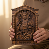 Sacred Heart of Jesus Hand-Carved Beechwood Relief - Divine Mercy Home Altar Decor