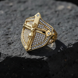 Vintage Gold Shield Crucifix Men's Ring – Faith, Protection & Bold Style - product view