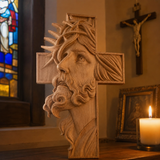 Hand-Carved Beechwood Jesus Crown of Thorns Cross – Christian Wall Art