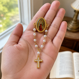 Our Lady of Guadalupe 11-Pearl Brooch with Crystal Cross Pendant