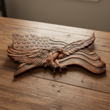 Eagle & Flag Wood Wall Plaque - Handcrafted American Heritage Tribute