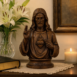 Hand-Carved Cypress Wood Sacred Heart of Jesus Statue – Christian Prayer & Home Devotional Decor