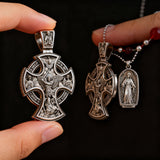 Double-Sided Silver Crucifix and St. Michael Pendant - product view