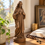 Sacred Heart of Jesus Hand-Carved Beechwood Statue – Catholic Prayer, Home Blessing & Faith Gift