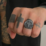 S925K Silver Jesus Crucifixion St. Benedict Medal Ring - BGCOPPER