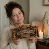 Personalized “Bless Our Home” Hand-Carved Beechwood Wall Plaque - side view