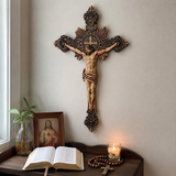 Hand-Carved Solid Maple Wood St. Benedict Crucifix – Christian Wall Cross