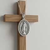 S925K Silver Miracle Medal English Version Inscription Necklace