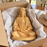 Hand-Carved Beechwood Sacred Heart of Jesus Prayer Statue