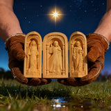 Hand-Carved Travel Triptych Altar: The Holy Family at Your Side