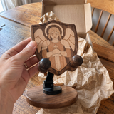 Black Walnut “Archangel Michael” Adjustable Phone Stand—A Faith-Inspired Wooden Desktop Stand