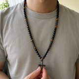 African Pine Tiger Eye Rosary Necklace - side view