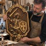 St. Michael Archangel Hand-Carved Wooden Wall Plaque – Sword & Shield of Divine Protection