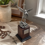 Archangel Michael 6" Resin Statue with Solid Wood Base – Christian Protection & Victory Decor