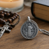 S925 Sliver Saint Benedict Medallion Ward Off Evil Necklace