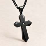 Faceted Eight Point North Star CZ Inlay Stainless Steel Cross Necklace