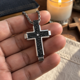 Hammered Two-Tone Stainless Steel Cross Necklace – Strength, Faith & Rugged Elegance