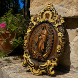 Religious gift with rich details of the wooden statue of Our Lady of Guadalupe