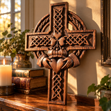 Hand-Carved Beechwood Celtic Claddagh Wall Cross – Irish Christian Faith Home Décor