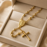 Gold Plated Stainless Steel Miraculous Medal Rosary Necklace